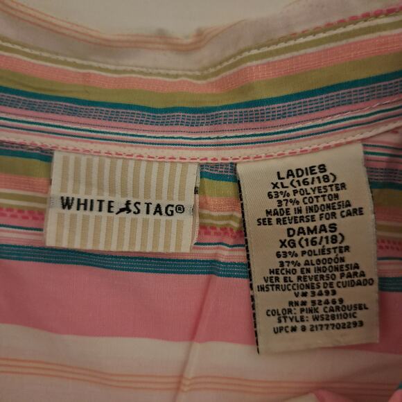 White Stag Womens Blouse Size XL Y2K Classic Mom Grandmacore Summer Stripes - Picture 5 of 5
